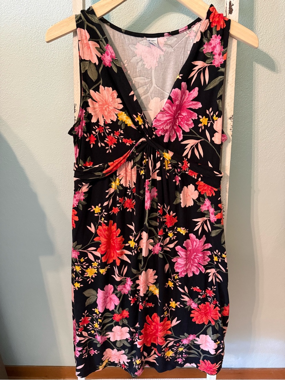 Old Navy Maternity Black Floral Sleeveless Knot-Front Dress Size M Stretch